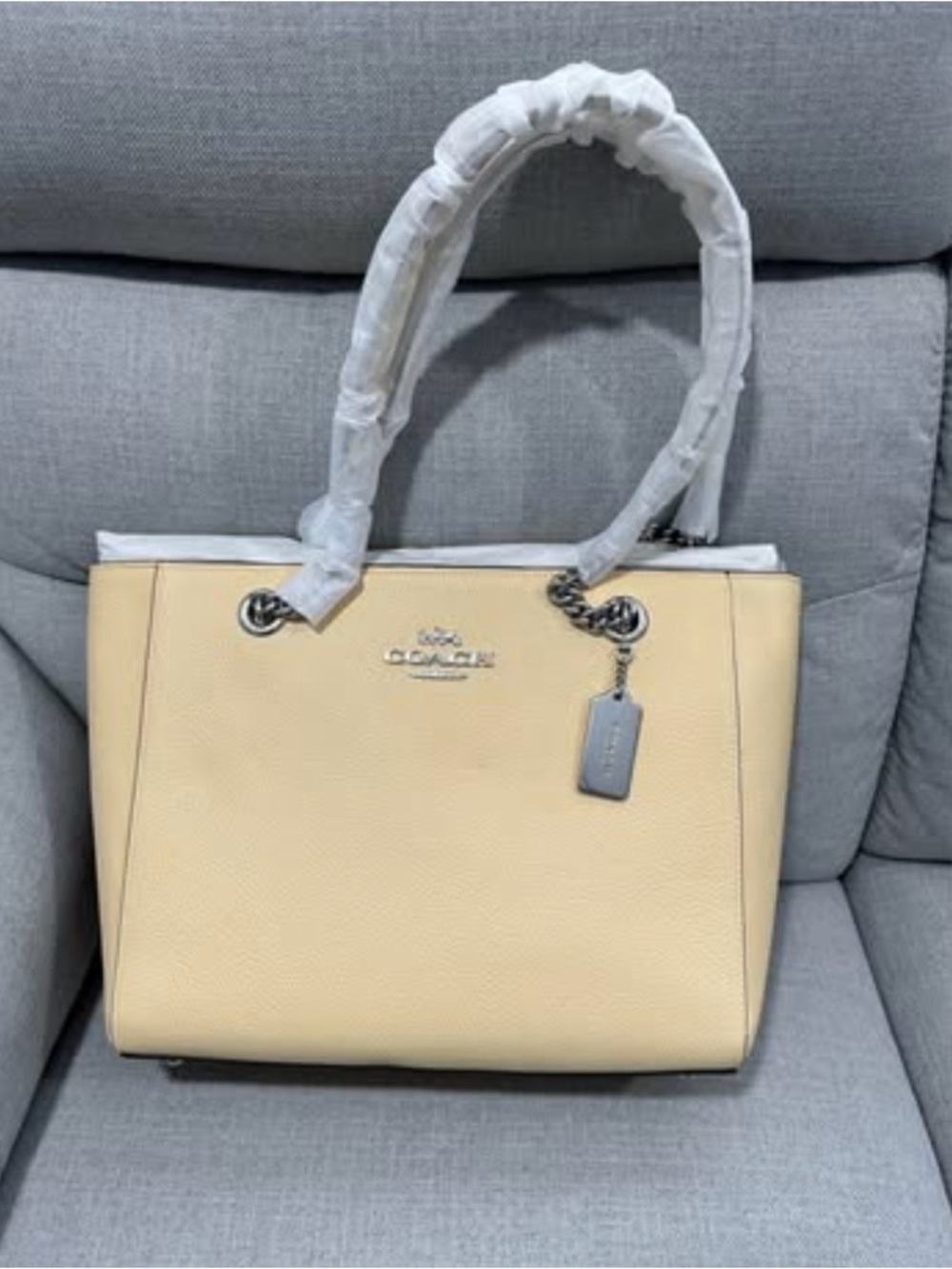 Coach Pebbled Leather Tote in Pale Yellow Cream